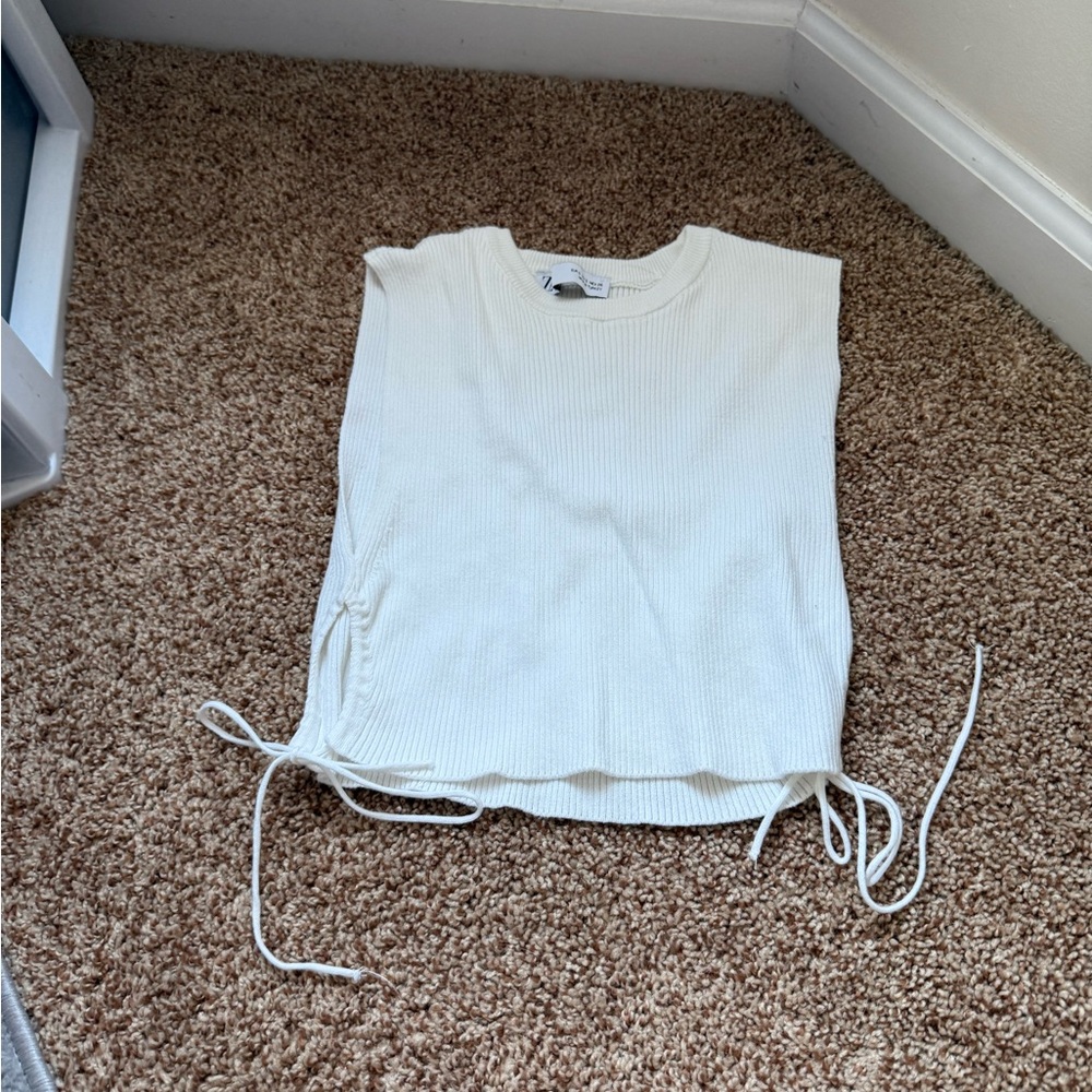 White Sleeveless Ribbed Top with Side Ties